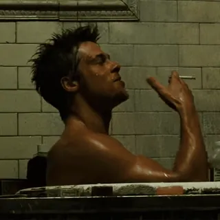 😄 c099971f Tyler Durden Fight Club Fight Club, Tyler Durden, rokok, Brad Pitt, kekerasan, sabun telegram sticker