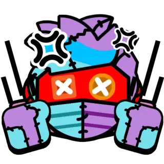 😡 01604900 sticker, dessin animé, poupée, patchwork, en colère, yeux en X, points de suture telegram sticker
