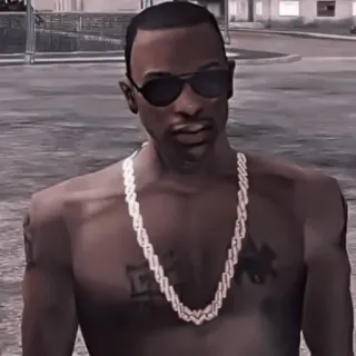 🥞 0b1ad1a5 Carl Johnson Grand Theft Auto: San Andreas 칼 존슨, CJ, Grand Theft Auto, 산 안드레아스, 비디오 게임 캐릭터, 선글라스, 목걸이 telegram sticker