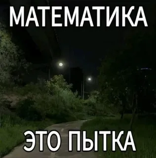 🌟 10d171be МАТЕМАТИКА
ЭТО ПЫТКА wiskunde, marteling, russisch, tekst, donker, nacht, park telegram sticker