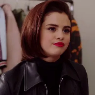 🌙 7098b37c 女性, ポートレート, 人物, 有名人, 赤い口紅, レザージャケット telegram sticker