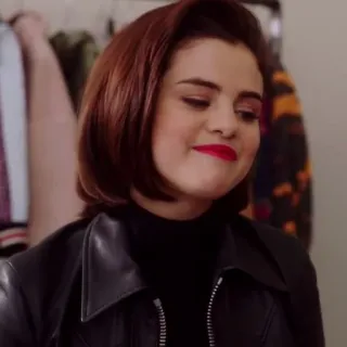 👜 e1d77769 女性, 赤い口紅, レザージャケット, ポートレート, 人, 女性 telegram sticker