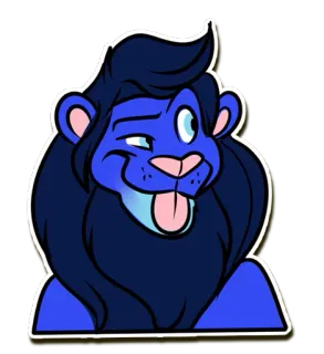 😜 0bccd7b4 lion, dessin animé, animal, bleu, langue, mignon, autocollant, drôle telegram sticker