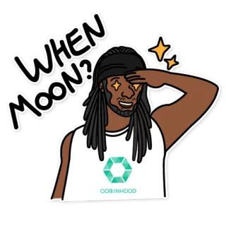 ⭐️ 19757422 WHEN MOON? คริปโตเคอร์เรนซี, ดวงจันทร์, การเงิน, มีม, การ์ตูน, ผู้ชาย, ดาว telegram sticker