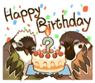 🎊 78be3db6 Happy Birthday Fijne verjaardag, feest, vogels, taart, confetti, feestje telegram sticker