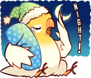 😪 ce04762d NIGHT! vogel, slapen, nacht, cartoon, schattig, slaperig, maan telegram sticker