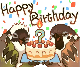 🎊 d239c91e Happy Birthday verjaardag, taart, vogels, feest, vrolijk, feestje, confetti, nummer telegram sticker
