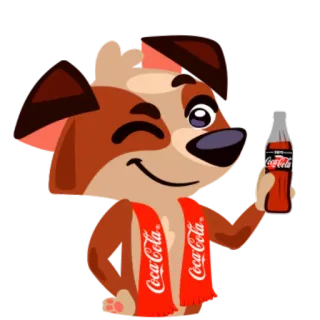 😉 087622a9 Coca-Cola chien, coca-cola, boisson, dessin animé, mascotte, écharpe telegram sticker