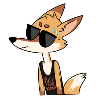 😎 3d9a4421 FULL TIME SINNER สุนัขจิ้งจอก, การ์ตูน, คนบาป, แว่นกันแดด, เหงื่อ telegram sticker