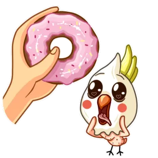 🍩 3ebb6437 papegaai, donut, schattig, kawaii, vogel, dier, dessert, lekkernij telegram sticker