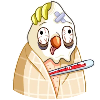 🤒 ed96e026 ziek, koorts, thermometer, vogel, cartoon, verband, moe, koorts telegram sticker