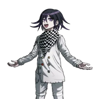 😃 84e9a275 Kokichi Oma Danganronpa V3: Killing Harmony Аниме, Персонаж, Улыбается, Кокичи Ома, Danganronpa, Черно-белый, Шарф telegram sticker