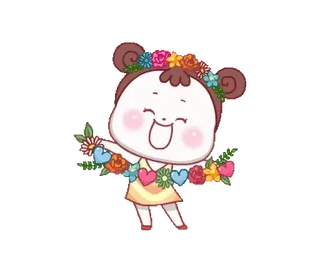 ☺️ 0136b9d8 cartoon, meisje, bloemenkrans, harten, schattig, vrolijk telegram sticker