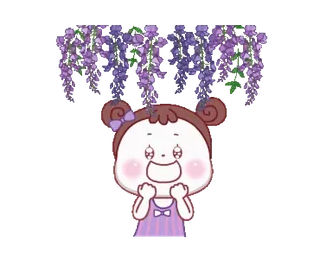 😍 2340843c meisje, bloemen, blauwe regen, schattig, blij telegram sticker