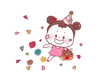 🥳 9ec97571 schattig, cartoon, meisje, feest, bloemen, viering, hart, sticker telegram sticker