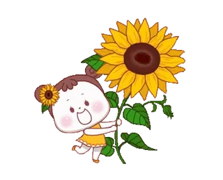 🌻 b17e4709 zonnebloem, bloem, meisje, cartoon, schattig telegram sticker