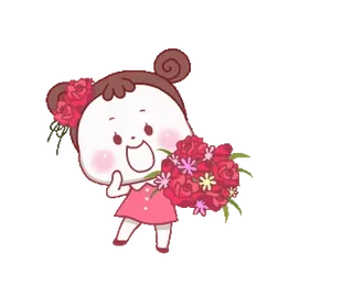 💐 c0b4204b Cartoon, Meisje, Bloemen, Leuk, Rozen, Boeket telegram sticker