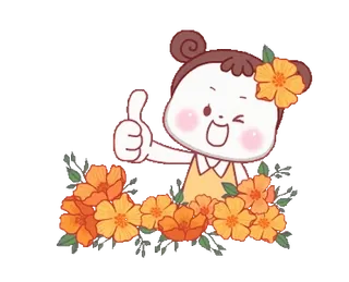 👍 c7507925 cartoon, meisje, bloem, duim omhoog, schattig, positief, vrolijk telegram sticker