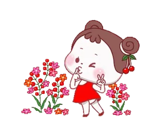 😘 cac66606 schattig, meisje, cartoon, kersen, bloemen telegram sticker