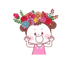 😊 ea2cd591 cartoon, meisje, bloemenkrans, schattig, kind, bloemen, vrolijk telegram sticker