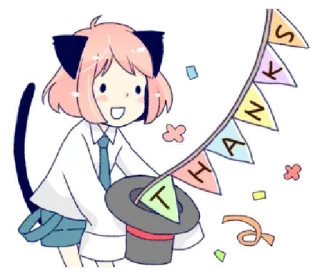 🙂 a265f84f THANKS Anime, Chica gato, Gracias, Celebración, Magia telegram sticker
