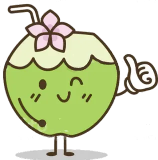 😉 5d749932 มะพร้าว, ผลไม้, คาวาอิ, น่ารัก, เขตร้อน, เครื่องดื่ม telegram sticker