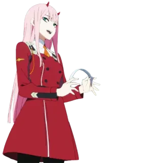 😌 0a0c9674 Zero Two Darling in the Franxx anime, Zero Two, Darling in the Franxx, red, character, horns, kawaii telegram sticker