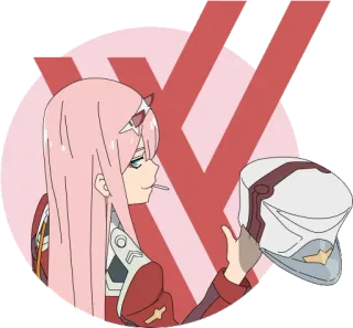 😌 1c7efd41 Zero Two Darling in the Franxx anime, zero two, darling in the franxx, character, lollipop, pink hair telegram sticker