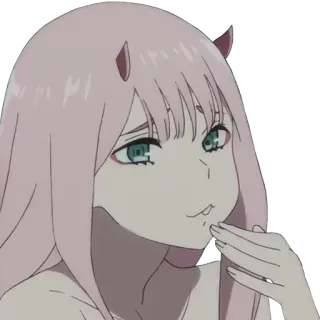 😆 2a8fba07 Zero Two Darling in the Franxx anime, manga, Zero Two, Darling in the Franxx, pink hair, horns, character, anime girl telegram sticker