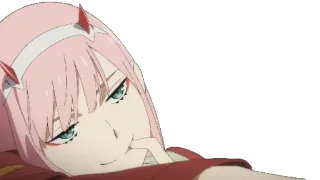 😏 2ec50ba1 Zero Two Darling in the Franxx anime, Zero Two, Darling in the Franxx, pink hair, horns telegram sticker
