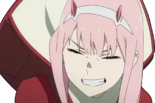 😁 481c912c Zero Two Darling in the Franxx anime, character, Zero Two, Darling in the Franxx, pink hair, horns telegram sticker