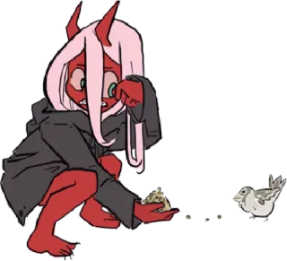 ✨ 62f3f841 Zero Two Darling in the Franxx anime, Zero Two, Darling in the Franxx, cartoon, kawaii, cute, red, horns telegram sticker