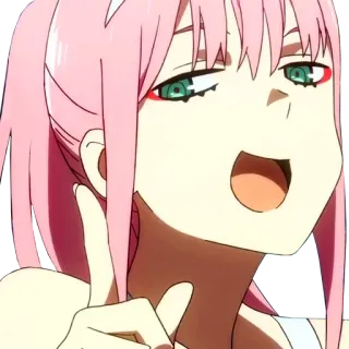 😏 a37c3deb Zero Two Darling in the Franxx anime, girl, pink hair, Zero Two, Darling in the Franxx, peace sign, cartoon, cute telegram sticker