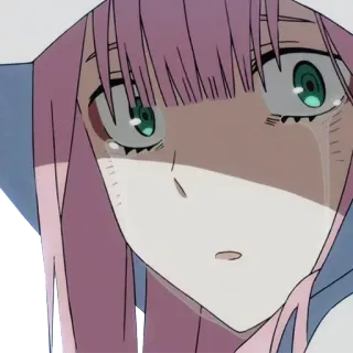 😭 e2ed0612 Zero Two Darling in the Franxx anime, crying, sad, Zero Two, Darling in the Franxx, character, pink hair telegram sticker