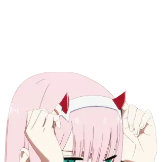 🖤 e5ce9a4f Zero Two Darling in the Franxx anime, Zero Two, Darling in the Franxx, pink hair, horns, character, cartoon telegram sticker