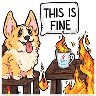 🔥 98484421 THIS IS FINE dog, corgi, fire, meme, this is fine, cartoon telegram sticker