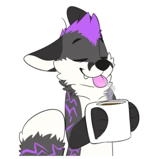 ☕️ 5bbeaa06 兽人, 狐狸, 咖啡, 杯子, 紫色, 舌头, 快乐 telegram sticker