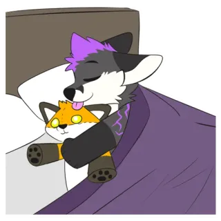 😴 cccd6806 兽人, 狐狸, 卡通, 睡觉, 床, 毛绒玩具 telegram sticker