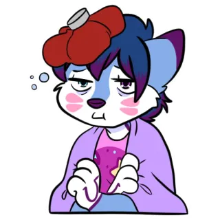 🤒 71e73122 sick, ill, furry, exhausted, unwell, cartoon, headache, character telegram sticker