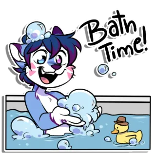 ⛲️ a99247eb Bath Time! bath, bubbles, rubber ducky, cartoon, animal, furry telegram sticker
