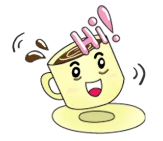 ✋ 44fd5544 Hi! kopi, cangkir, salam, halo, kartun, minuman, kawaii whatsapp sticker