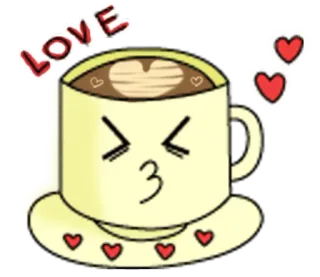 😘 901e9993 LOVE kopi, cinta, imut, kartun, kawaii, hati, cangkir whatsapp sticker