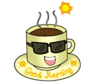 😎 b9931a21 Good Morning kopi, selamat pagi, salam, matahari, cangkir, kacamata whatsapp sticker