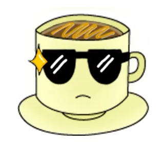 😎 c35a7354 kopi, cangkir, keren, kacamata hitam, kawaii, kartun whatsapp sticker