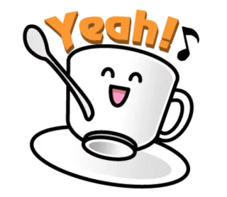 💃 3b5c8b6f Yeah! 컵, 차, 커피, 스푼, 행복, 야호, 축하 telegram sticker