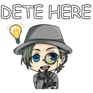 🕵 d8201e11 DETE HERE Anime stijl, Detective, Monocle, Gloeilamp, Denken, Schattig, Cartoon telegram sticker