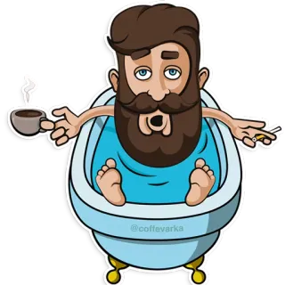 🏊 00c74dab @coffevarka ผู้ชาย, หนวด, อ่างอาบน้ำ, กาแฟ, บุหรี่, พักผ่อน, การ์ตูน telegram sticker