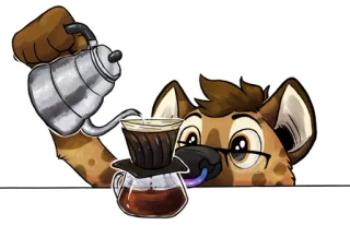 ☕ e448ffe8 กาแฟ, ไฮยีน่า, เท, เครื่องดื่ม, สัตว์, การ์ตูน telegram sticker
