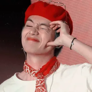 🤟 b6d42e2d V 뷔, BTS, 케이팝, 가수, 베레모, 잘생김, 귀여움, 아이돌 telegram sticker