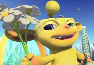 😁 8b386835 dessin animé, jaune, fleurs, alien, joyeux whatsapp sticker